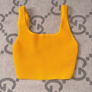 Babaton Yellow Ribbed Knit Crop Tank